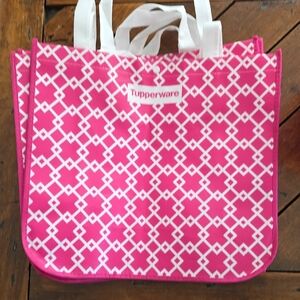 Tupperware Hot Pink and White Geometric Reusable Tote